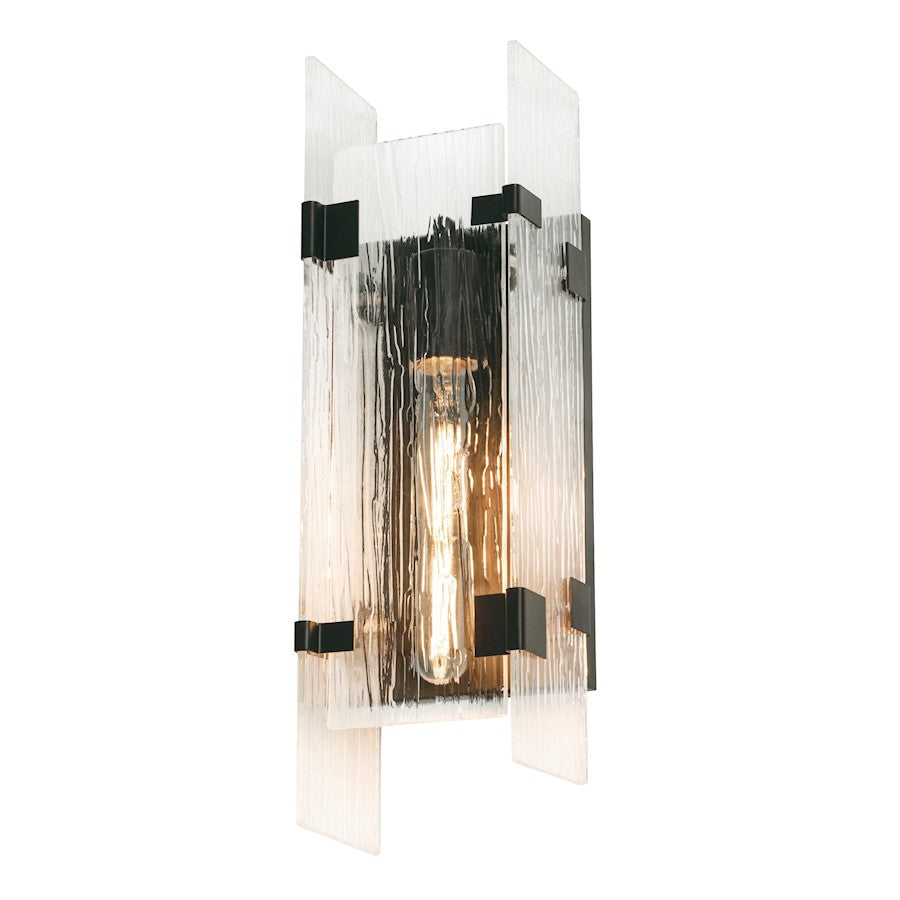 AFX Lighting Pioneer 1 Light Wall Sconce, Black/Clear - PNRS0518MBBK