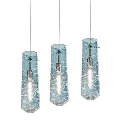 AFX Lighting Spun 3 Light Multi Linear Pendant, Nickel/Blue - SPP05MBSNSBLNR3