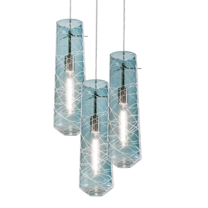 AFX Lighting Spun 3 Light Multi Round Pendant, Nickel/Blue - SPP05MBSNSBRND3