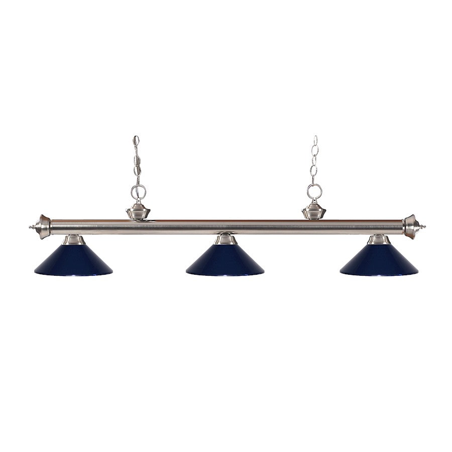 Z-Lite Riviera 3 Light 14" Island/Billiard, Brushed Nickel, Navy - 100703BN-MNB