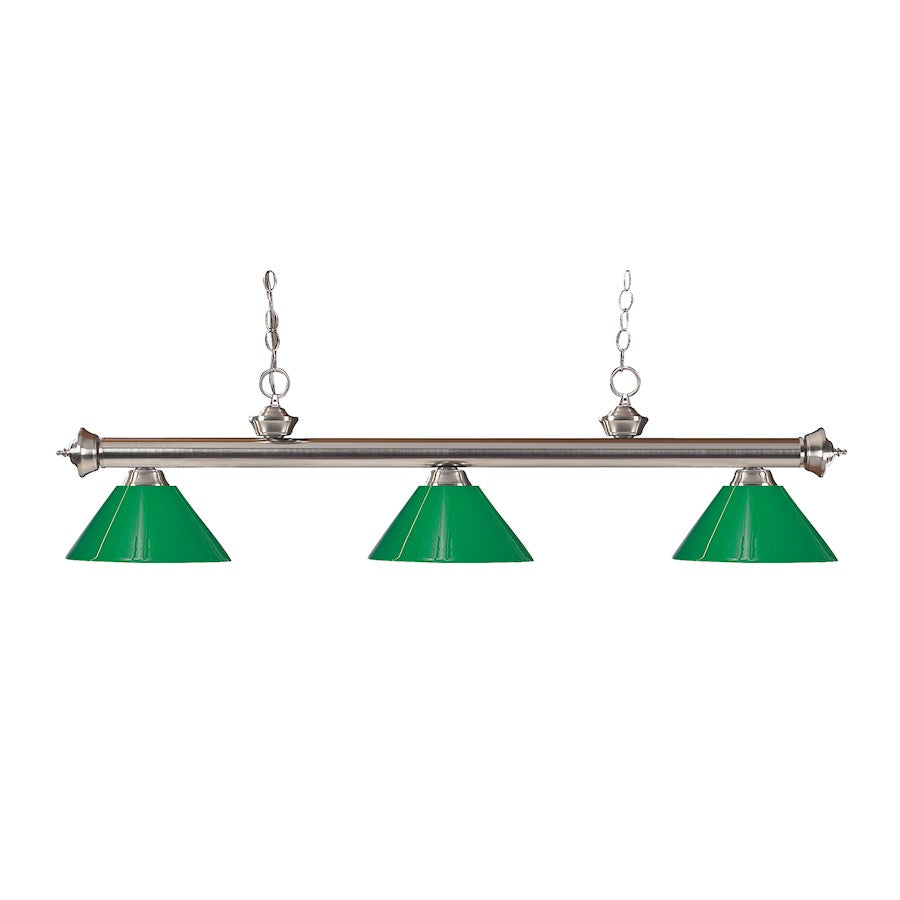 Z-Lite Riviera 3 Light 14.5" Island/Billiard, Nickel, Green - 100703BN-PGR