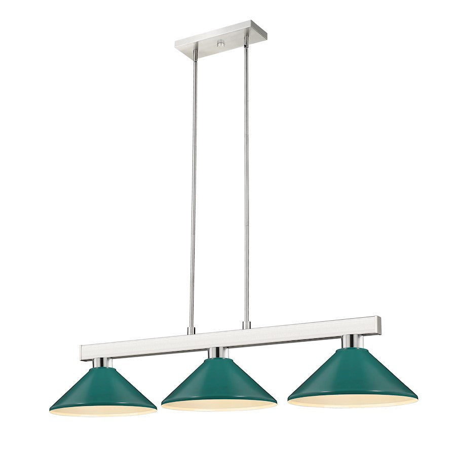 Z-Lite Cobalt 3 Light Billiard, Brushed Nickel/Dark Green - 152BN-MDG