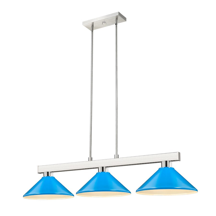 Z-Lite Cobalt 3 Light Billiard, Brushed Nickel/Electric Blue - 152BN-MEB