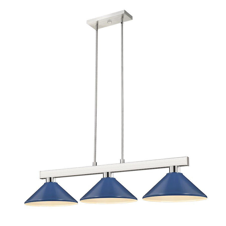 Z-Lite Cobalt 3 Light Billiard, Brushed Nickel/Navy Blue - 152BN-MNB