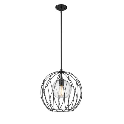 1 Light Pendant, Matte Black/Clear