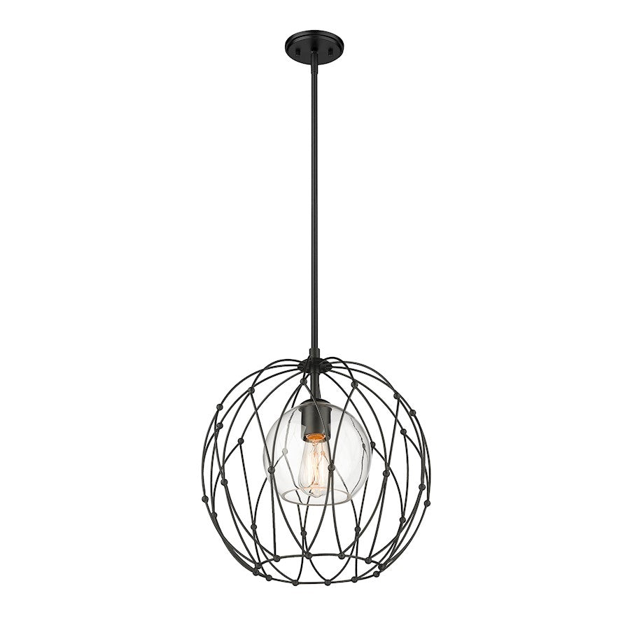 1 Light Pendant, Matte Black/Clear