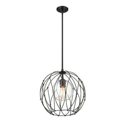 1 Light Pendant, Matte Black/Clear