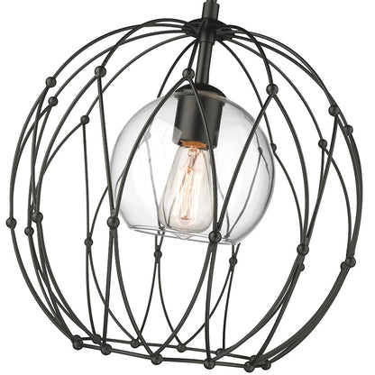 1 Light Pendant, Matte Black/Clear