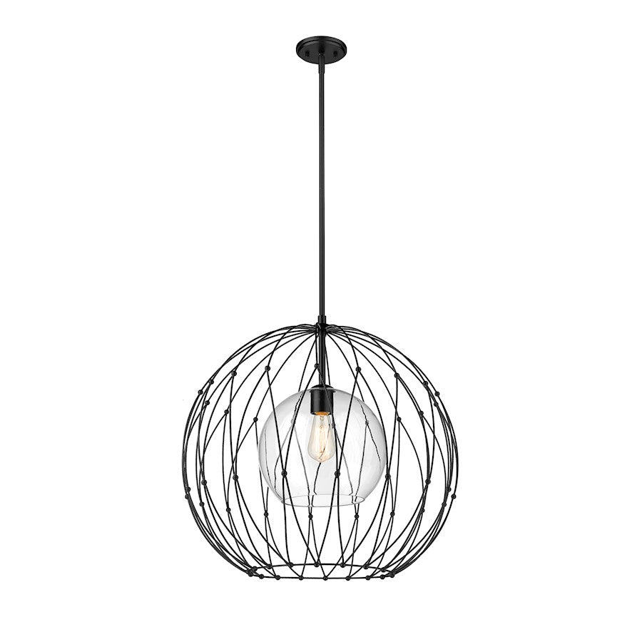 1 Light Pendant, Matte Black/Clear