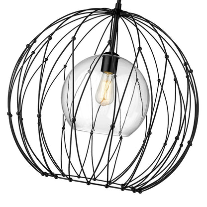 1 Light Pendant, Matte Black/Clear