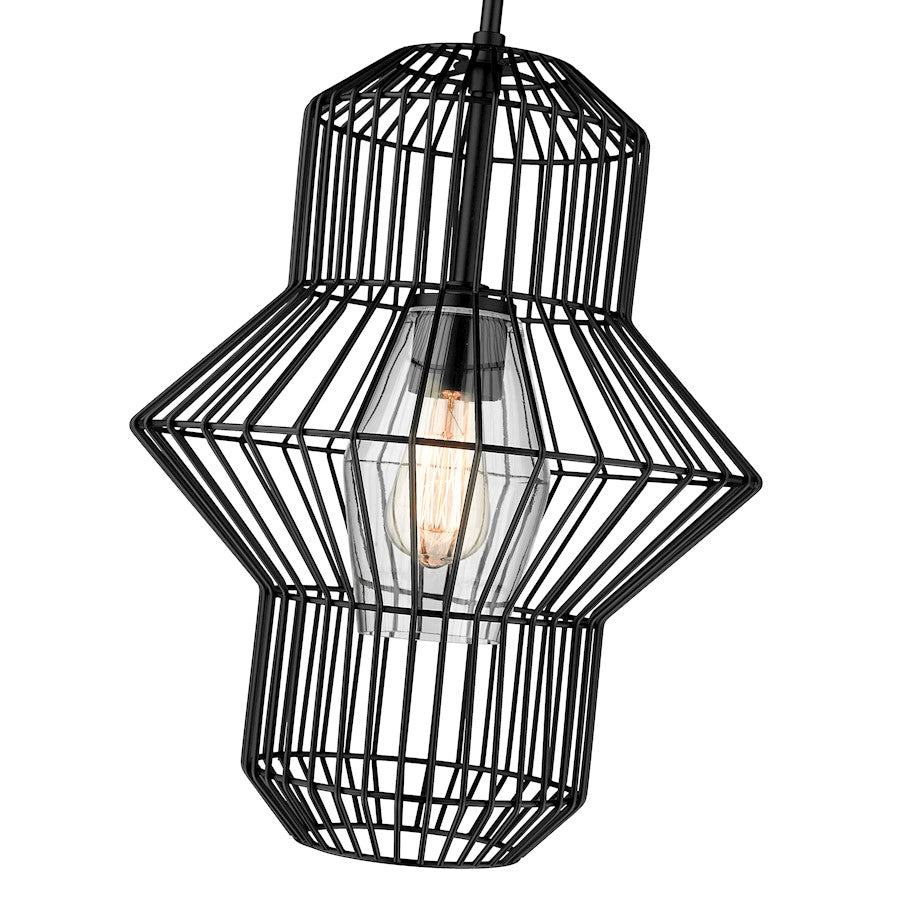 1 Light Pendant, Matte Black/Clear