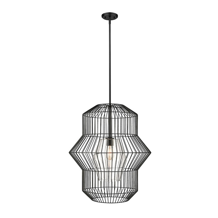 1 Light Pendant, Matte Black/Clear