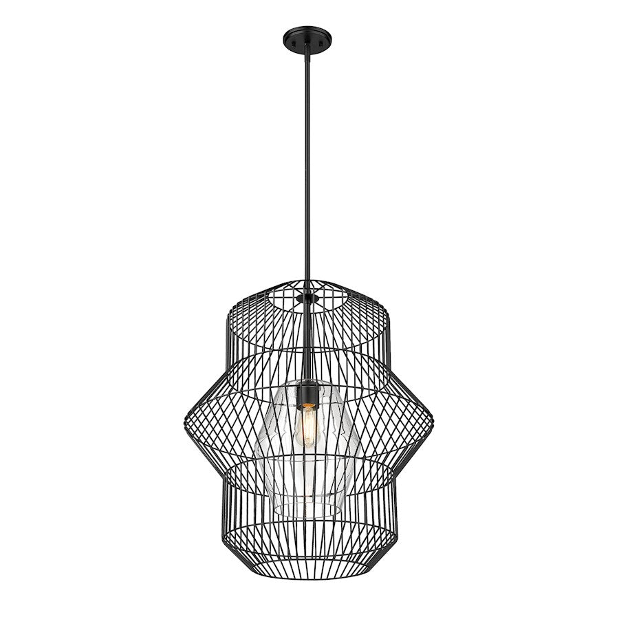 1 Light Pendant, Matte Black/Clear