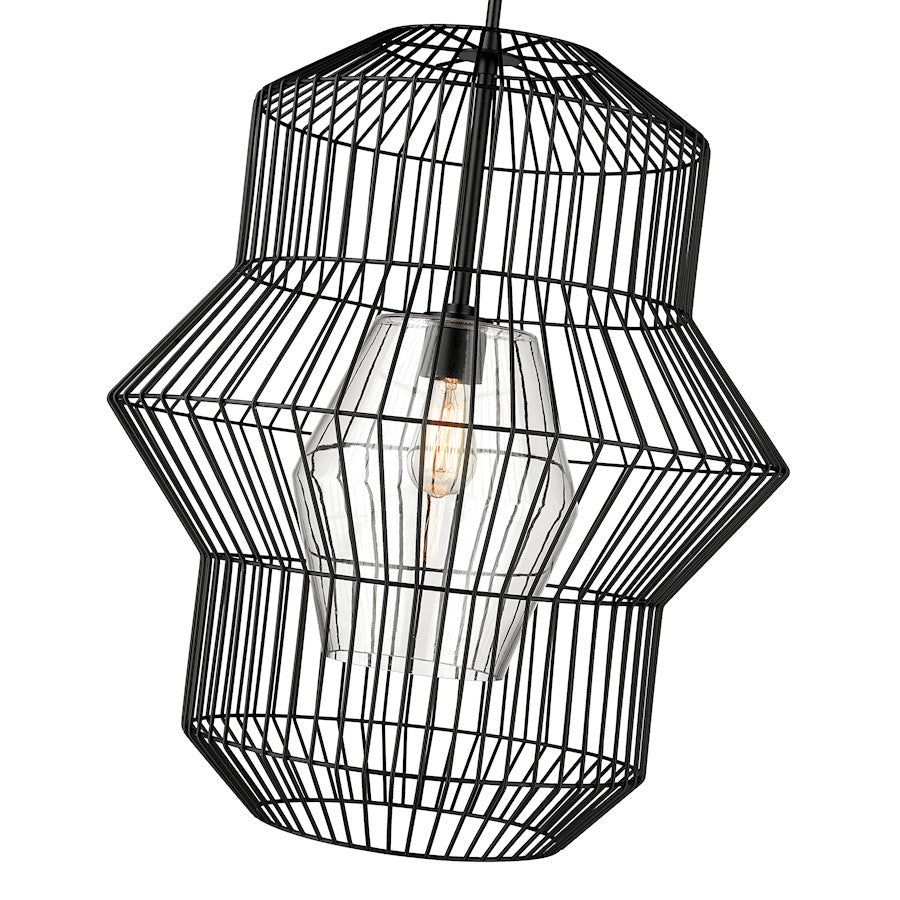 1 Light Pendant, Matte Black/Clear