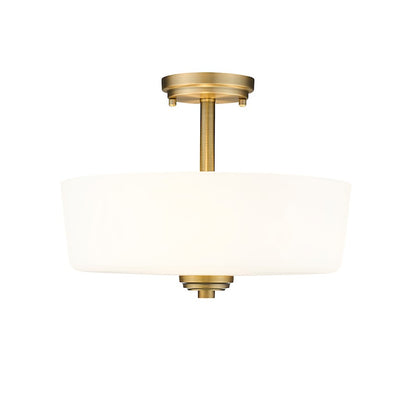 Z-Lite Arlington 3 Light Semi Flush Mount, Heritage Brass/White