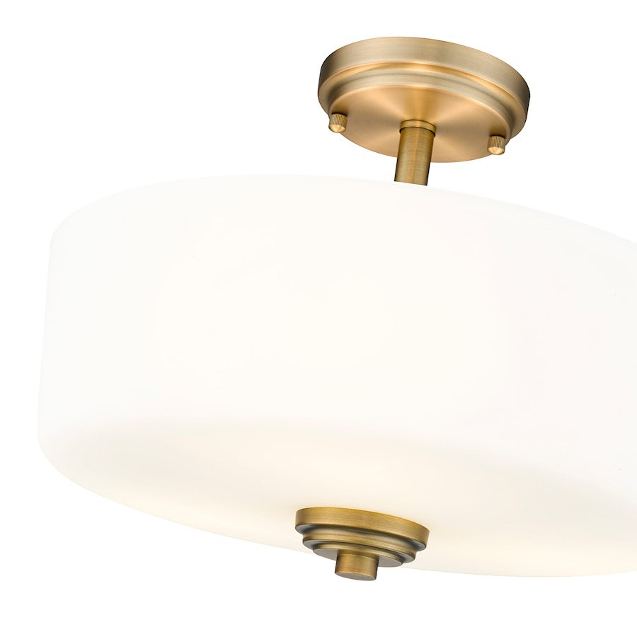 Z-Lite Arlington 3 Light Semi Flush Mount, Heritage Brass/White