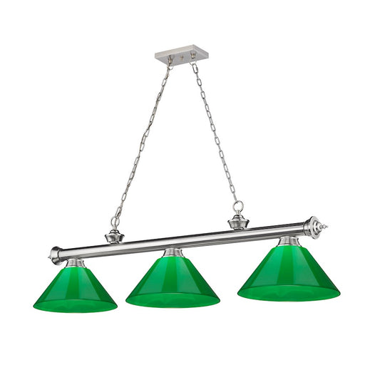 Z-Lite Cordon 3 Light Plastic Billiard, Brushed Nickel/Green - 2306-3BN-PGR