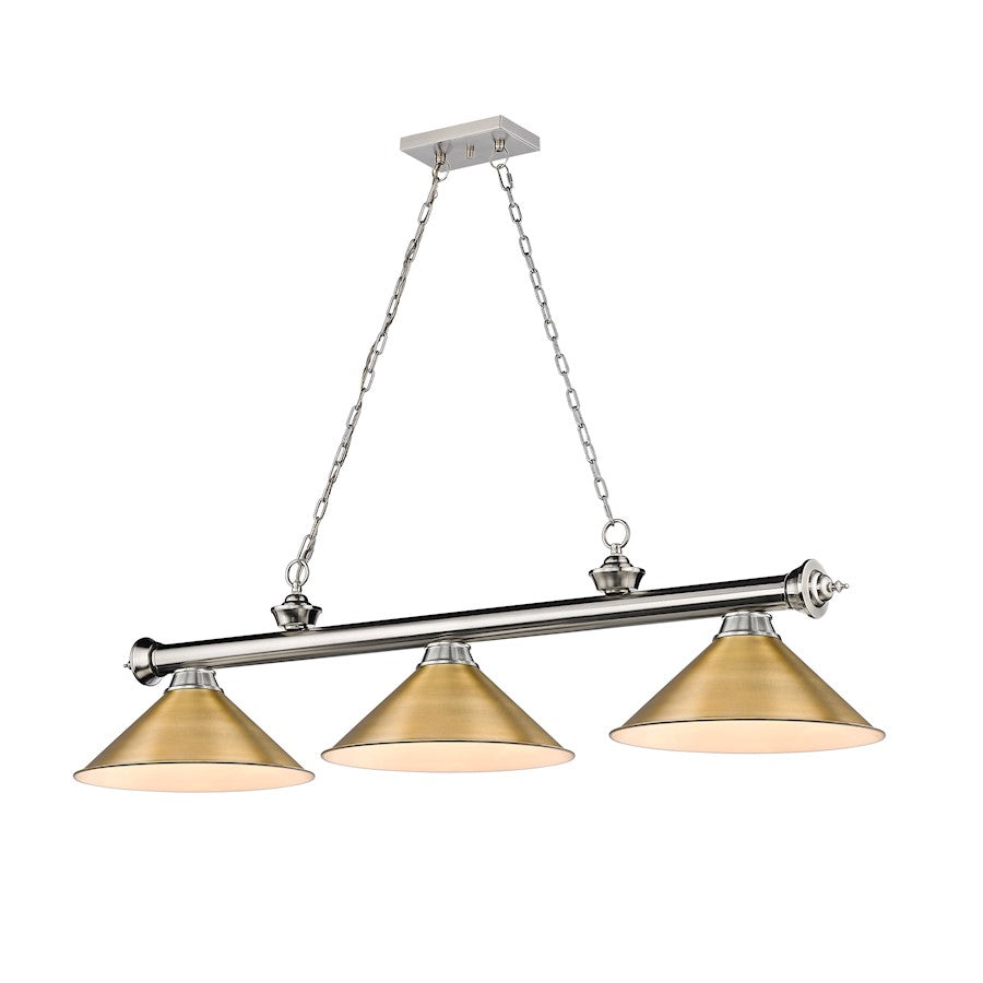 Z-Lite Cordon 3 Light 14" Billiard, Brushed Nickel/Rubbed Brass - 2306-3BN-RB15