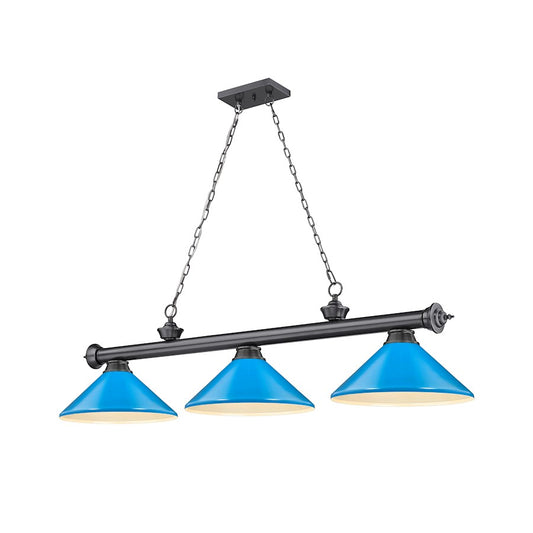 Z-Lite Cordon 3 Light Billiard, Bronze Plated/Electric Blue - 2306-3BP-MEB