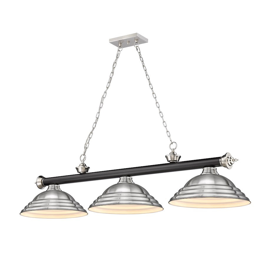 Z-Lite Cordon 3 Light 16" Billiard, Black/Nickel/Nickel Shade - 2306-3MB-BN-SBN