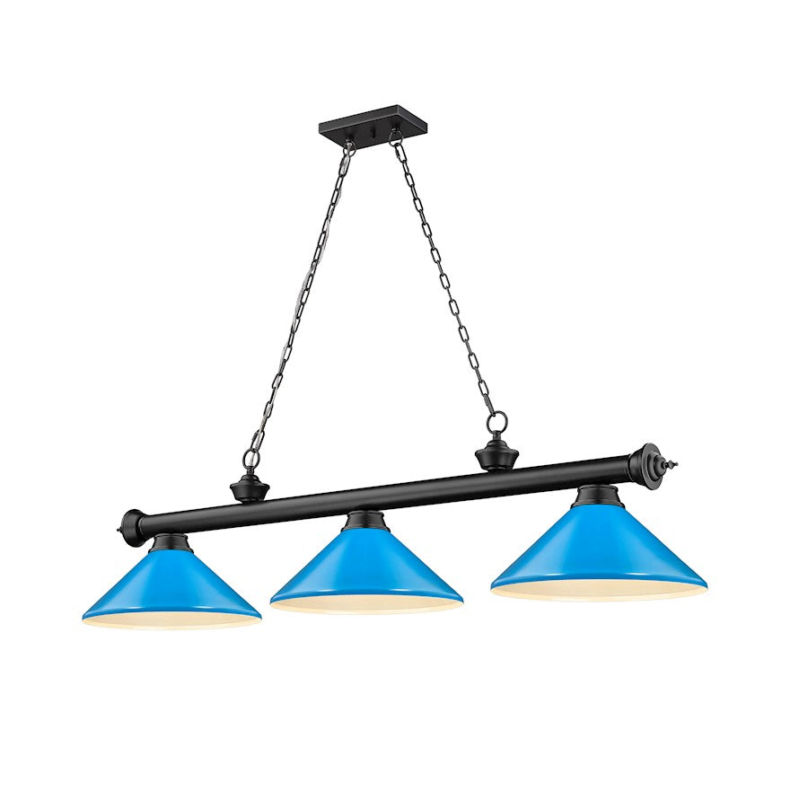 Z-Lite Cordon 3 Light Billiard, Matte Black/Electric Blue - 2306-3MB-MEB