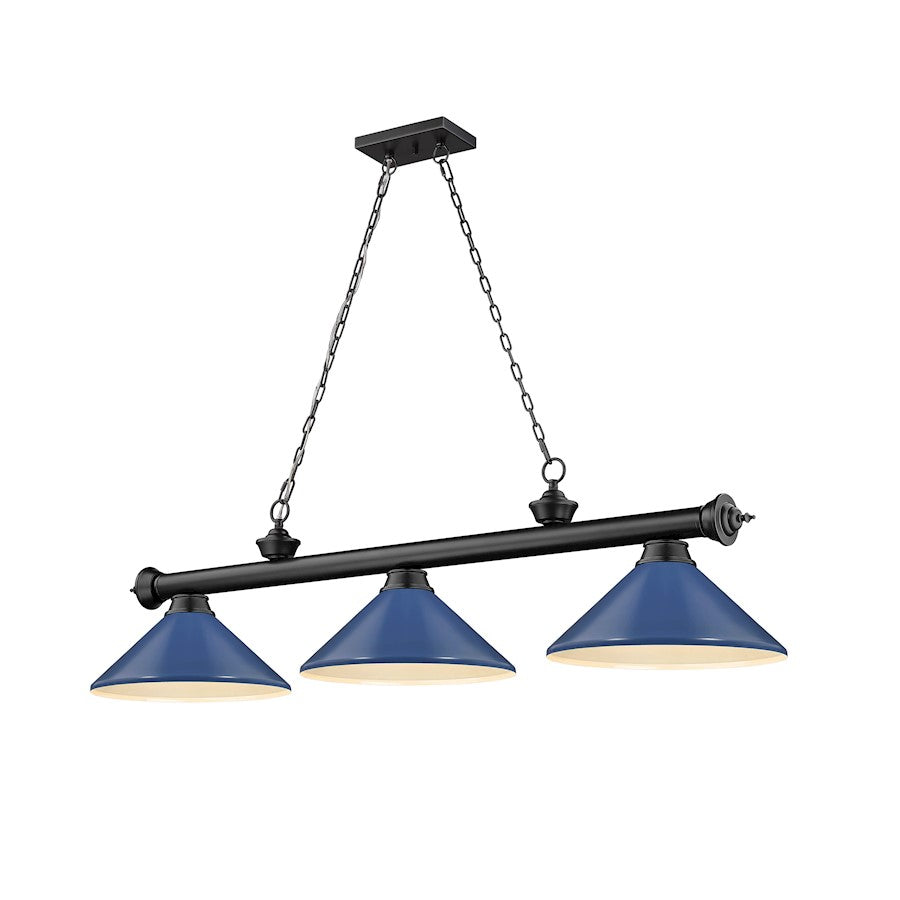 Z-Lite Cordon 3 Light Billiard, Matte Black/Navy Blue - 2306-3MB-MNB