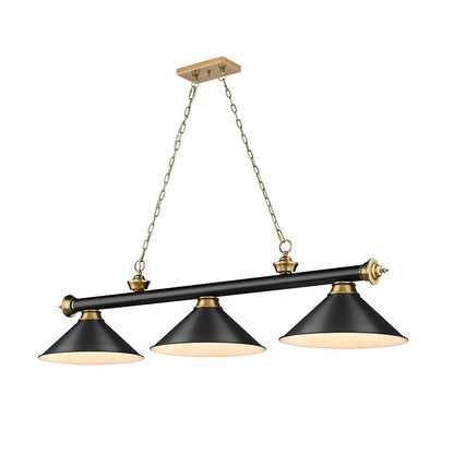 Z-Lite Cordon 3 Light 14" Billiard, Black/Brass/Black Shade - 2306-3MB-RB-MB15