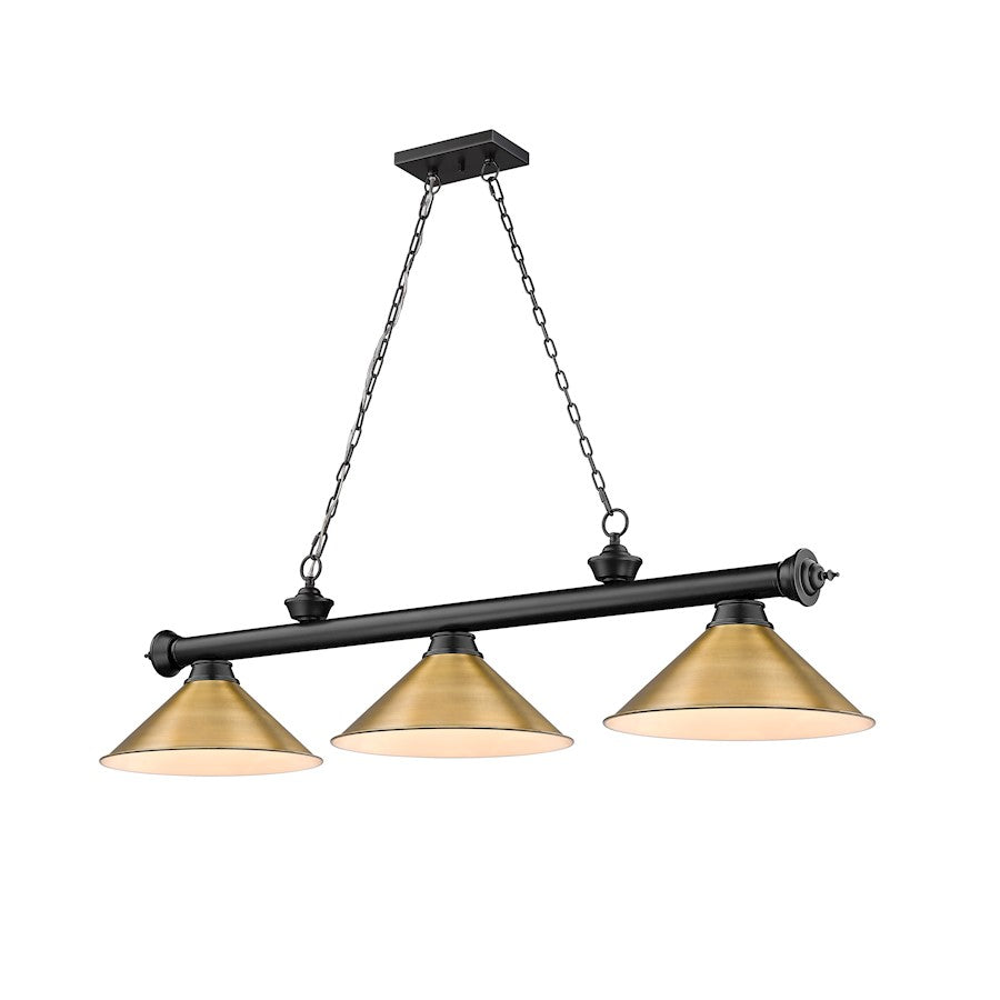 Z-Lite Cordon 3 Light 14" Billiard, Black/Brass/Brass Shade - 2306-3MB-RB15