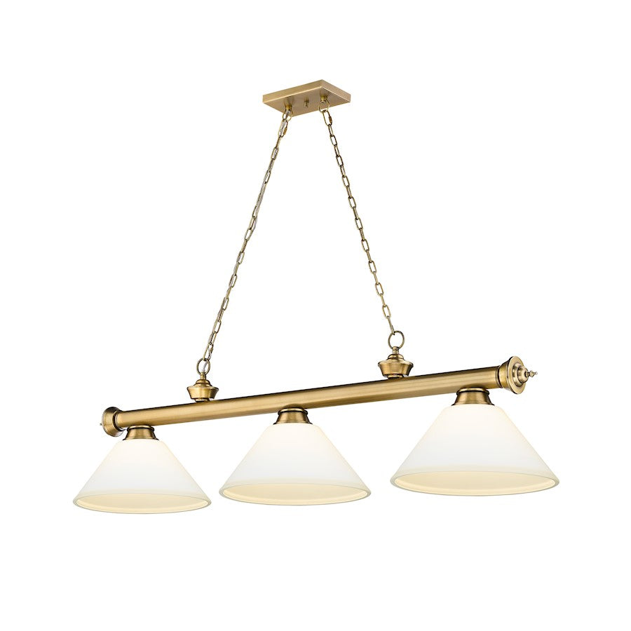 Z-Lite Cordon 3 Light Cone Billiard, Rubbed Brass/Matte Opal - 2306-3RB-AMO14