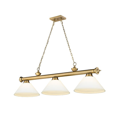 Z-Lite Cordon 3 Light Cone Billiard, Rubbed Brass/Matte Opal - 2306-3RB-AMO14