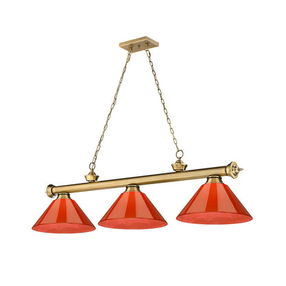 Z-Lite Cordon 3 Light Billiard, Rubbed Brass/Burgundy - 2306-3RB-ARBG