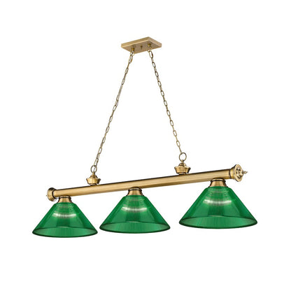 Z-Lite Cordon 3 Light Acrylic Billiard, Rubbed Brass/Green - 2306-3RB-ARG