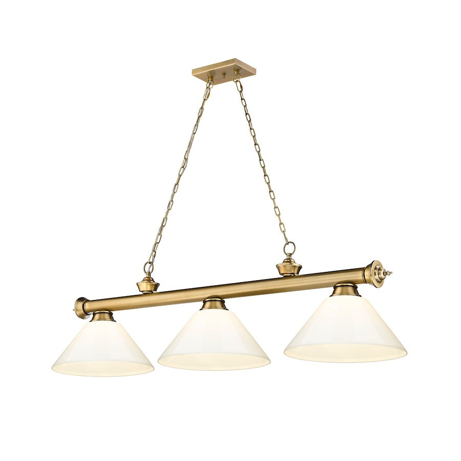 Z-Lite Cordon 3 Light Billiard, Rubbed Brass/White - 2306-3RB-PWH