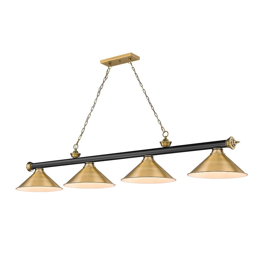 Z-Lite Cordon 4 Light Billiard, Black/Rubbed Brass/Brass - 2306-4MB-RB-RB15