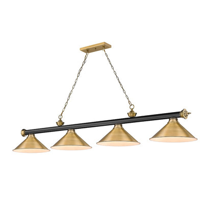 Z-Lite Cordon 4 Light Billiard, Black/Rubbed Brass/Brass - 2306-4MB-RB-RB15