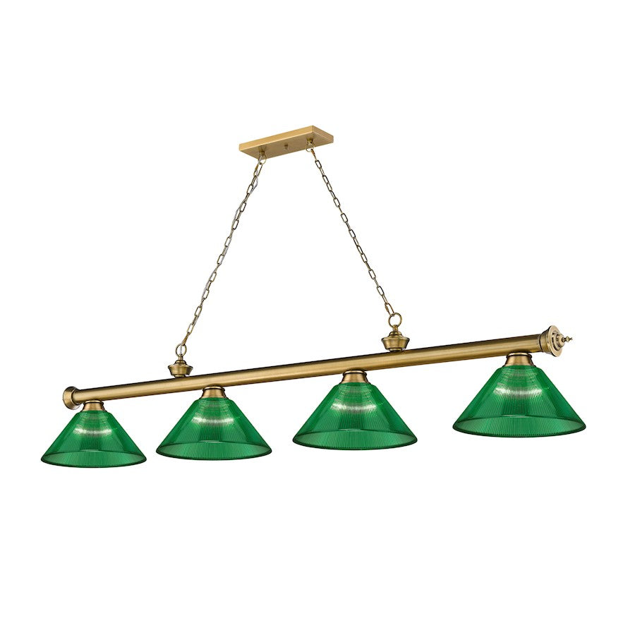 Z-Lite Cordon 4 Light Acrylic Billiard, Rubbed Brass/Green - 2306-4RB-ARG