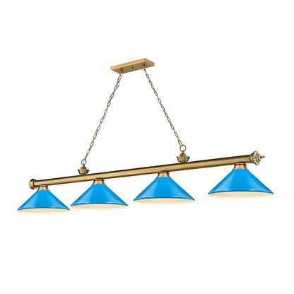 Z-Lite Cordon 4 Light Billiard, Rubbed Brass/Electric Blue - 2306-4RB-MEB