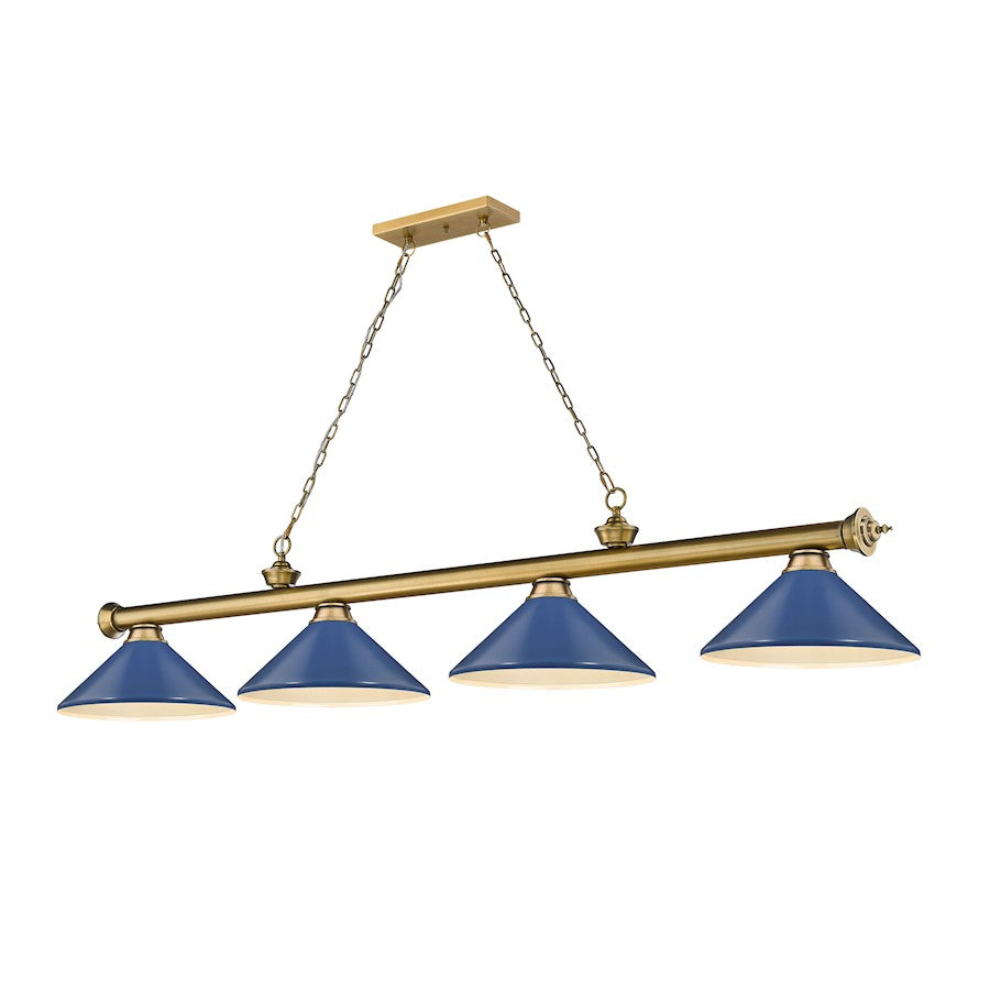 Z-Lite Cordon 4 Light Billiard, Rubbed Brass/Navy Blue - 2306-4RB-MNB