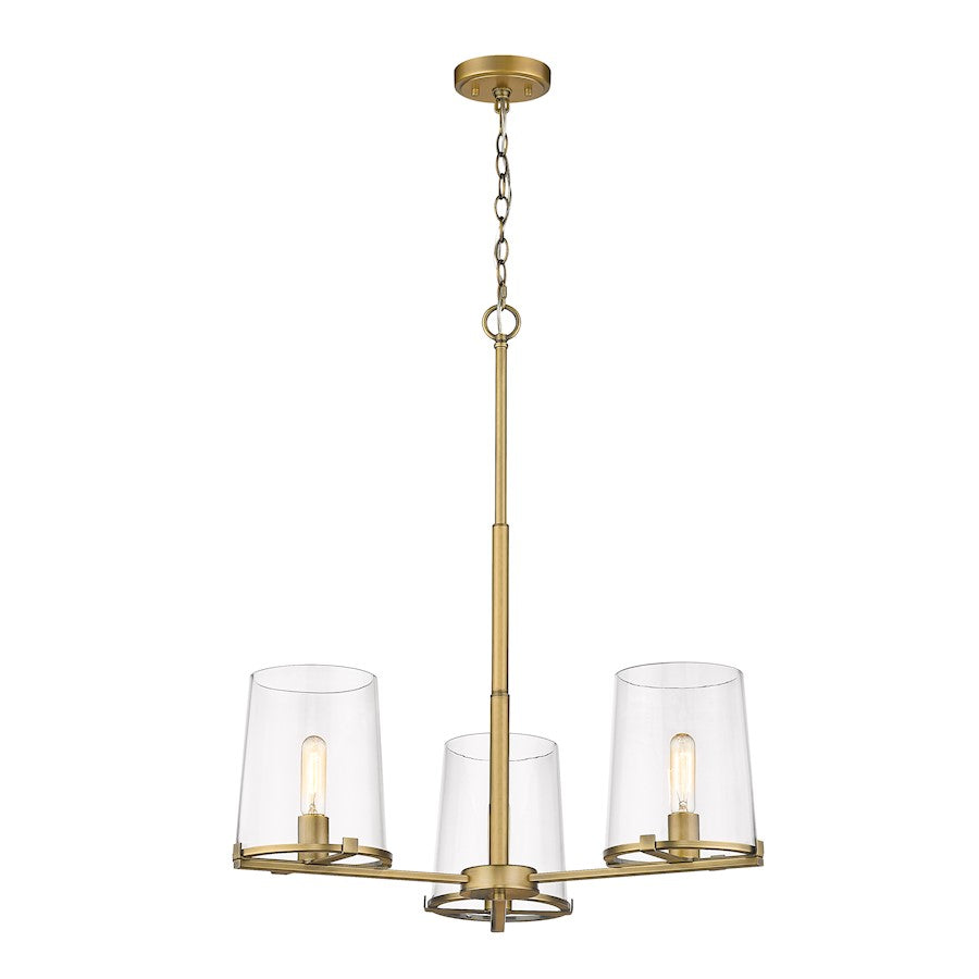 3 Light Chandelier, Rubbed Brass