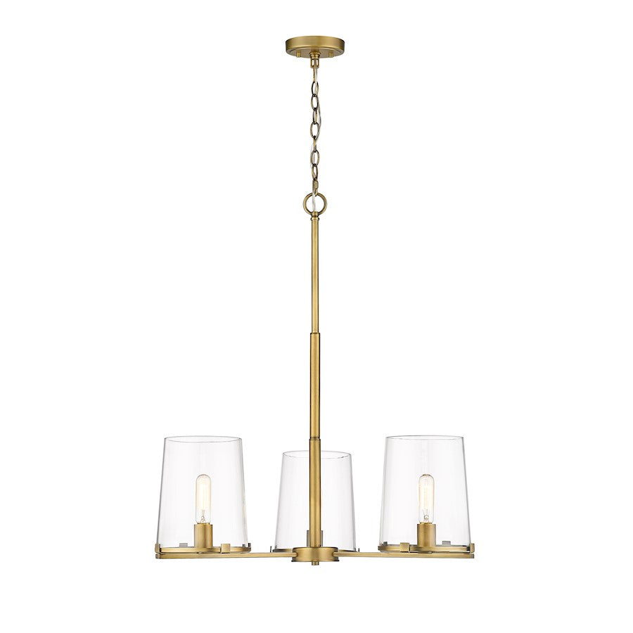 3 Light Chandelier, Rubbed Brass