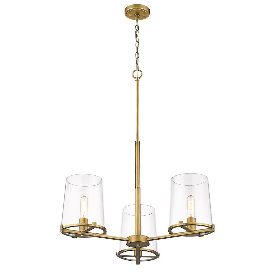 3 Light Chandelier, Rubbed Brass