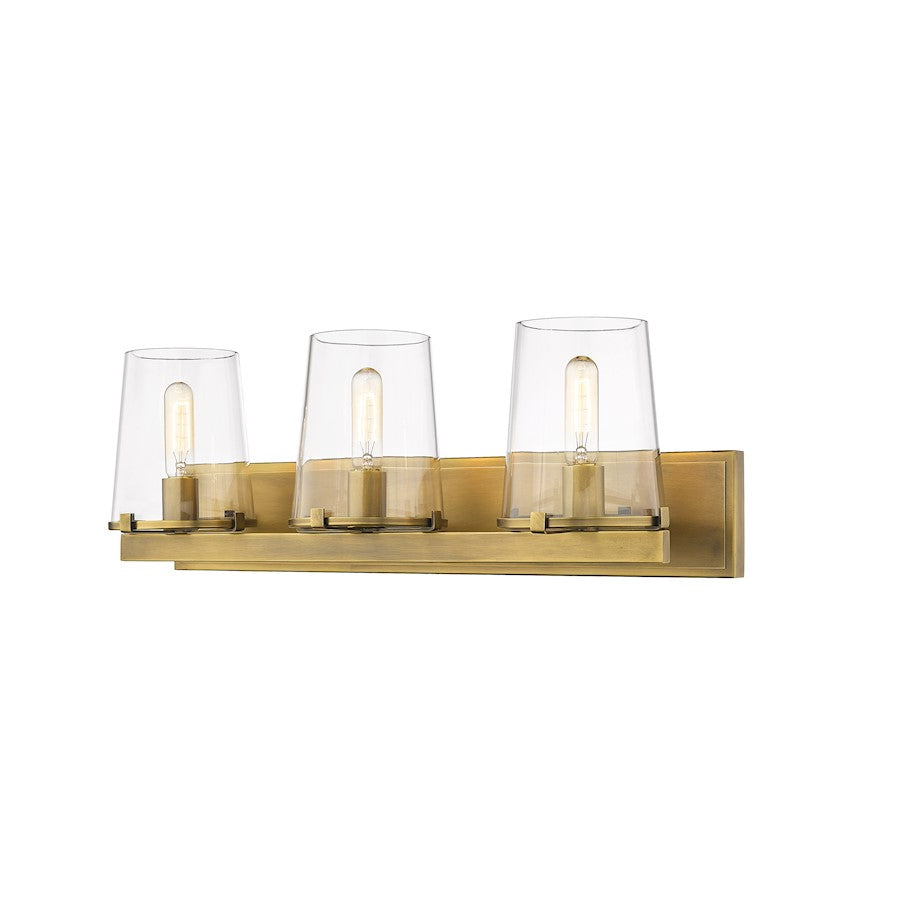 3 Light Bathroom Vanity Light, Rubbed Brass