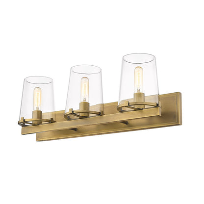 3 Light Bathroom Vanity Light, Rubbed Brass