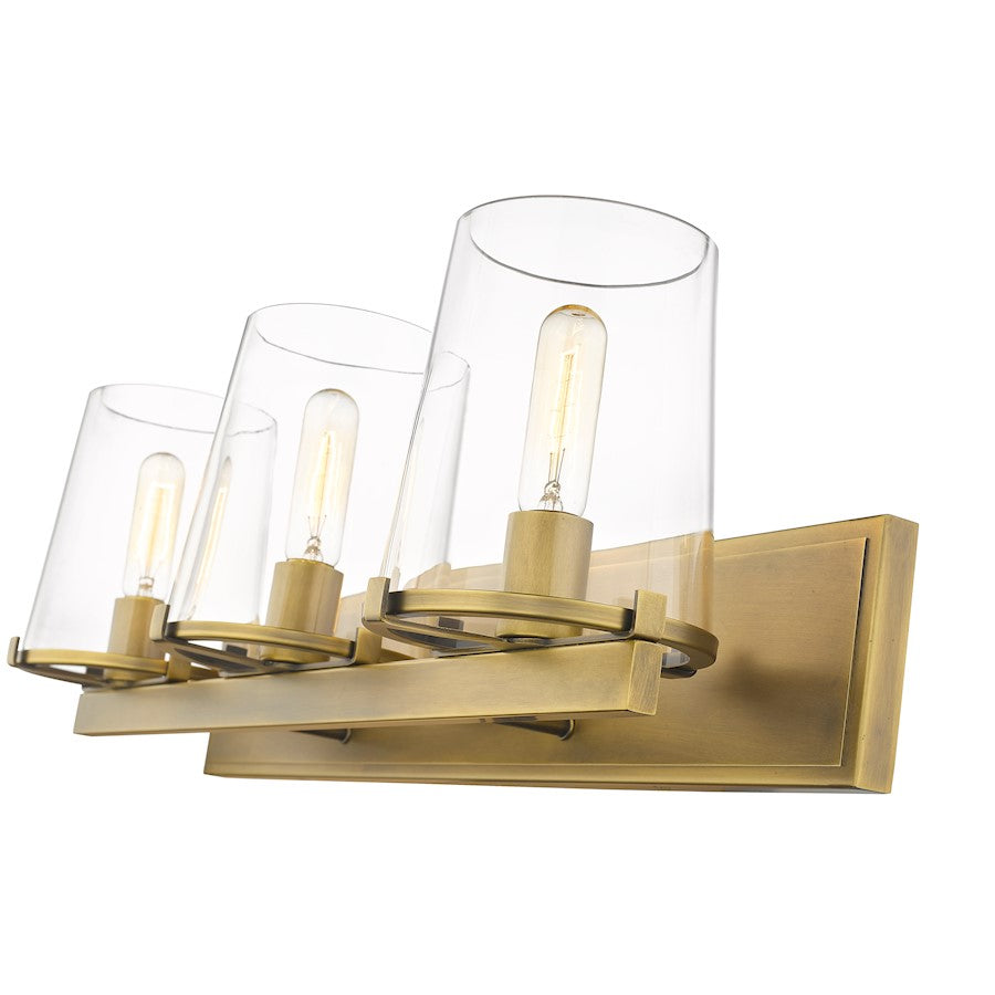 3 Light Bathroom Vanity Light, Rubbed Brass