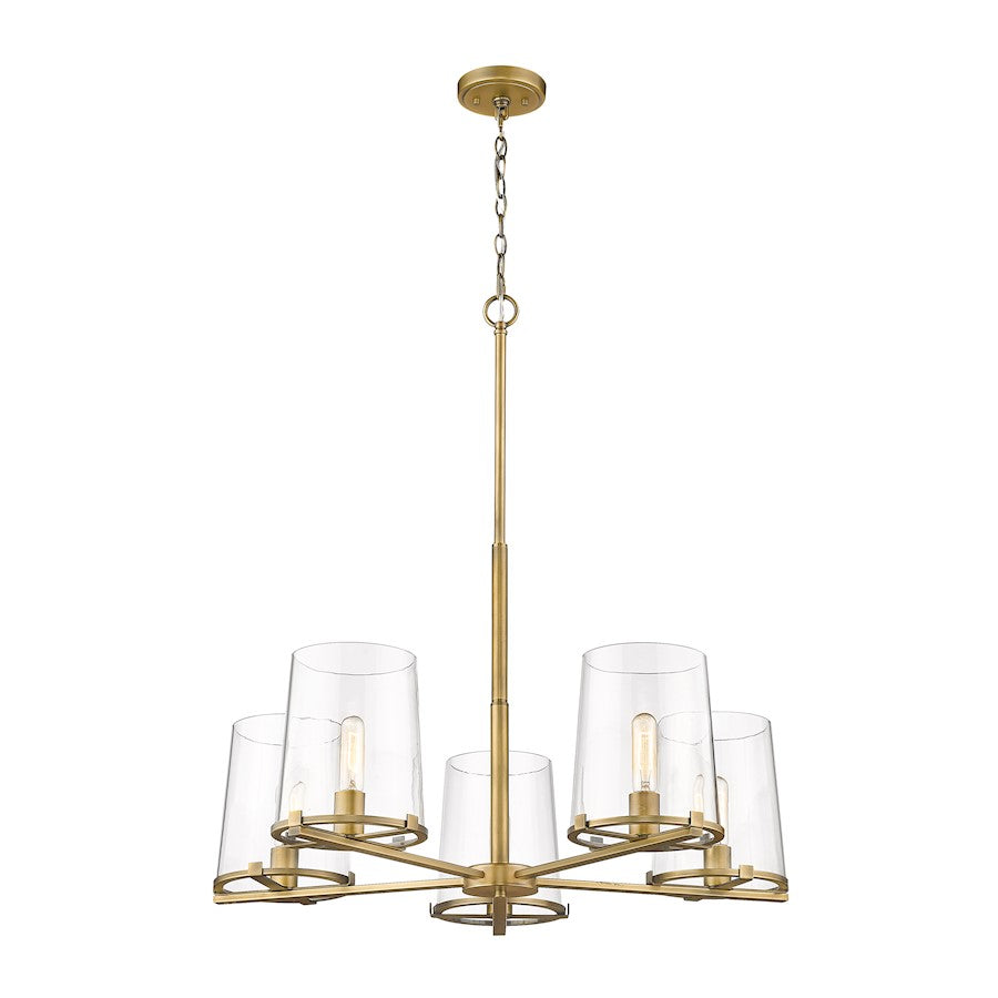 5 Light Chandelier, Rubbed Brass