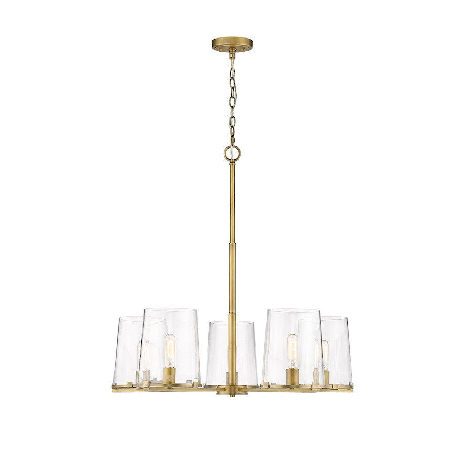 5 Light Chandelier, Rubbed Brass