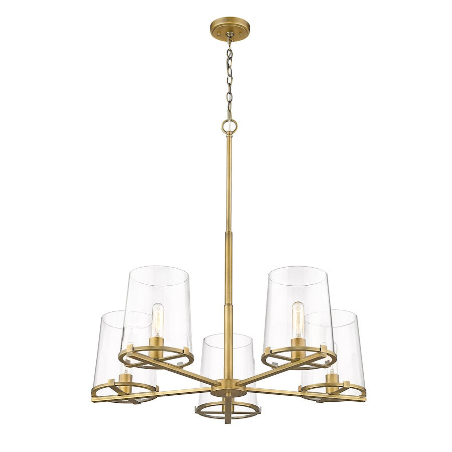 5 Light Chandelier, Rubbed Brass