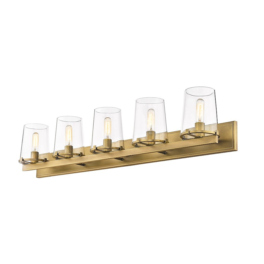 5 Light Bathroom Vanity Light, Rubbed Brass