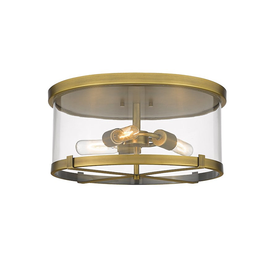 Z-Lite Callista 3 Light Flush Mount, Rubbed Brass/Clear