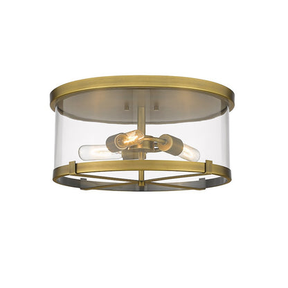 Z-Lite Callista 3 Light Flush Mount, Rubbed Brass/Clear